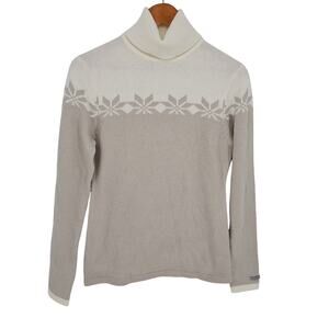 Columbia Lotsa Loft Beige Cream Fair Isle Snowflake Winter Turtleneck Sweater M